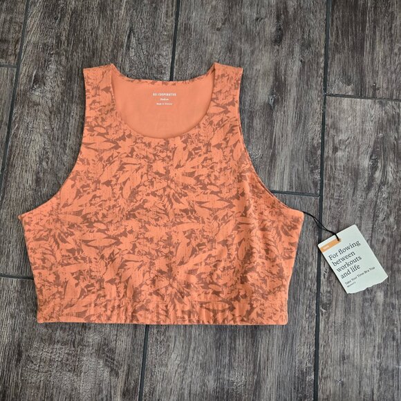 NWT REI Cooperative Take Your Time Bra Top Medium Trail Leaves Fresh Terracotta - Picture 1 of 6